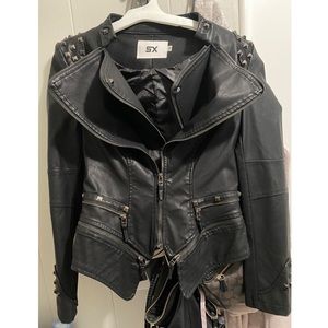 Women's Fashion Studded Perfectly Shaping Faux Leather Biker Jacket